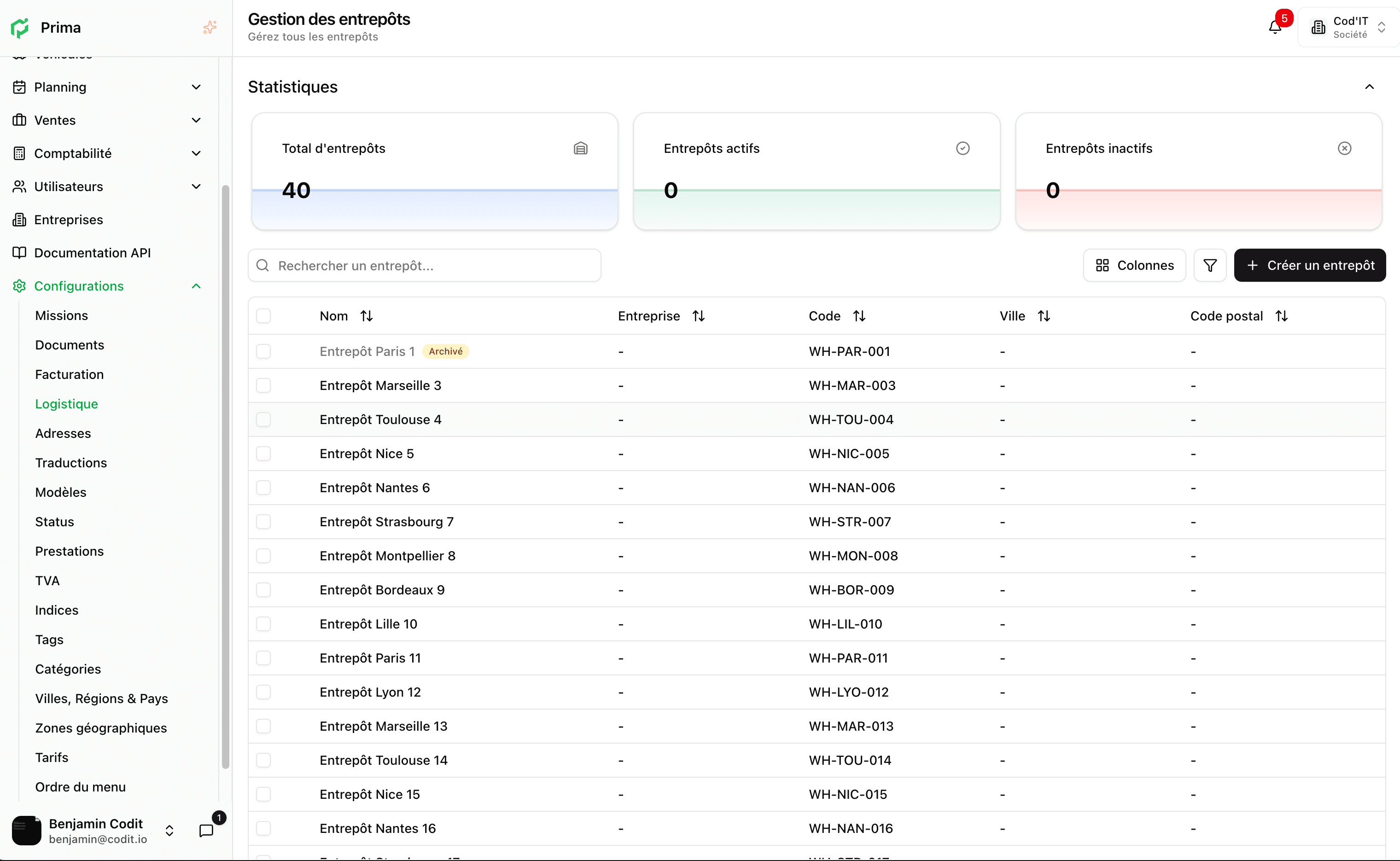 Gestion des entrepôts